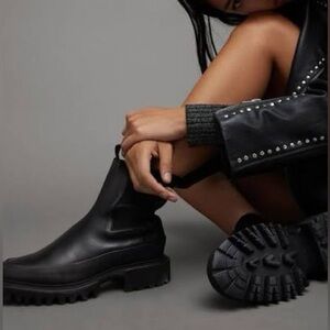 Allsaints Harlee lug soles chunky leather stretch ankle boots  women size 39.5